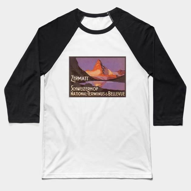 Vintage Travel Poster with the Matterhorn Baseball T-Shirt by MasterpieceCafe